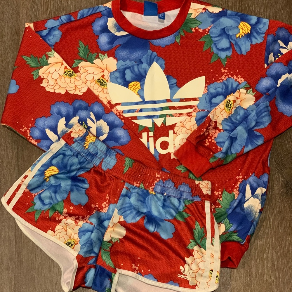 Adidas + Farm Rio Floral Sweatshirt and Shorts Set